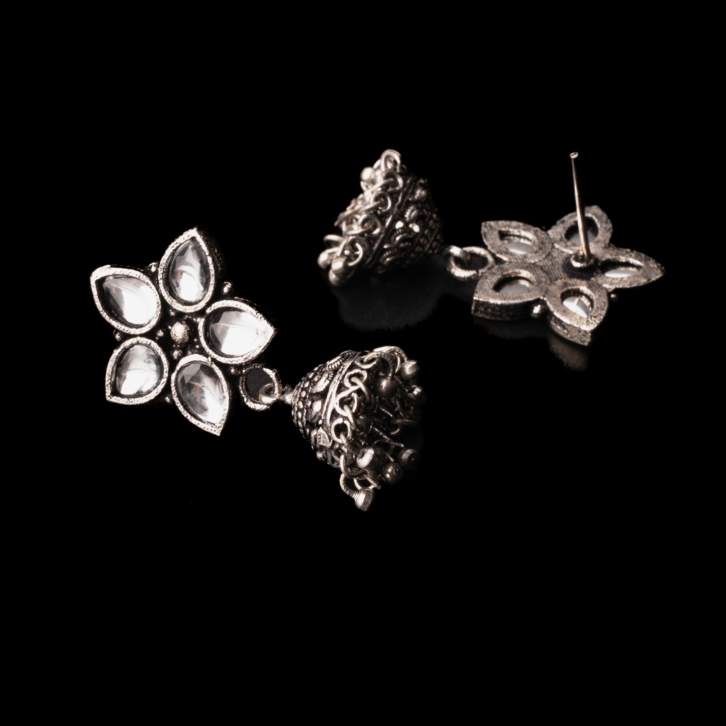 Beauty Bloom ghunghroo jhumki earring (White)