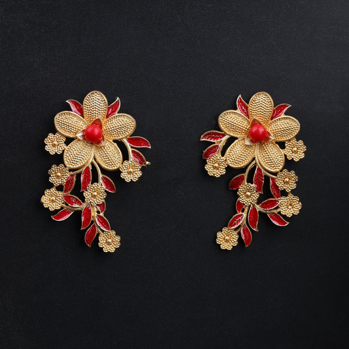 Intricate flower shaped Meenakari Brass Golden Earrings