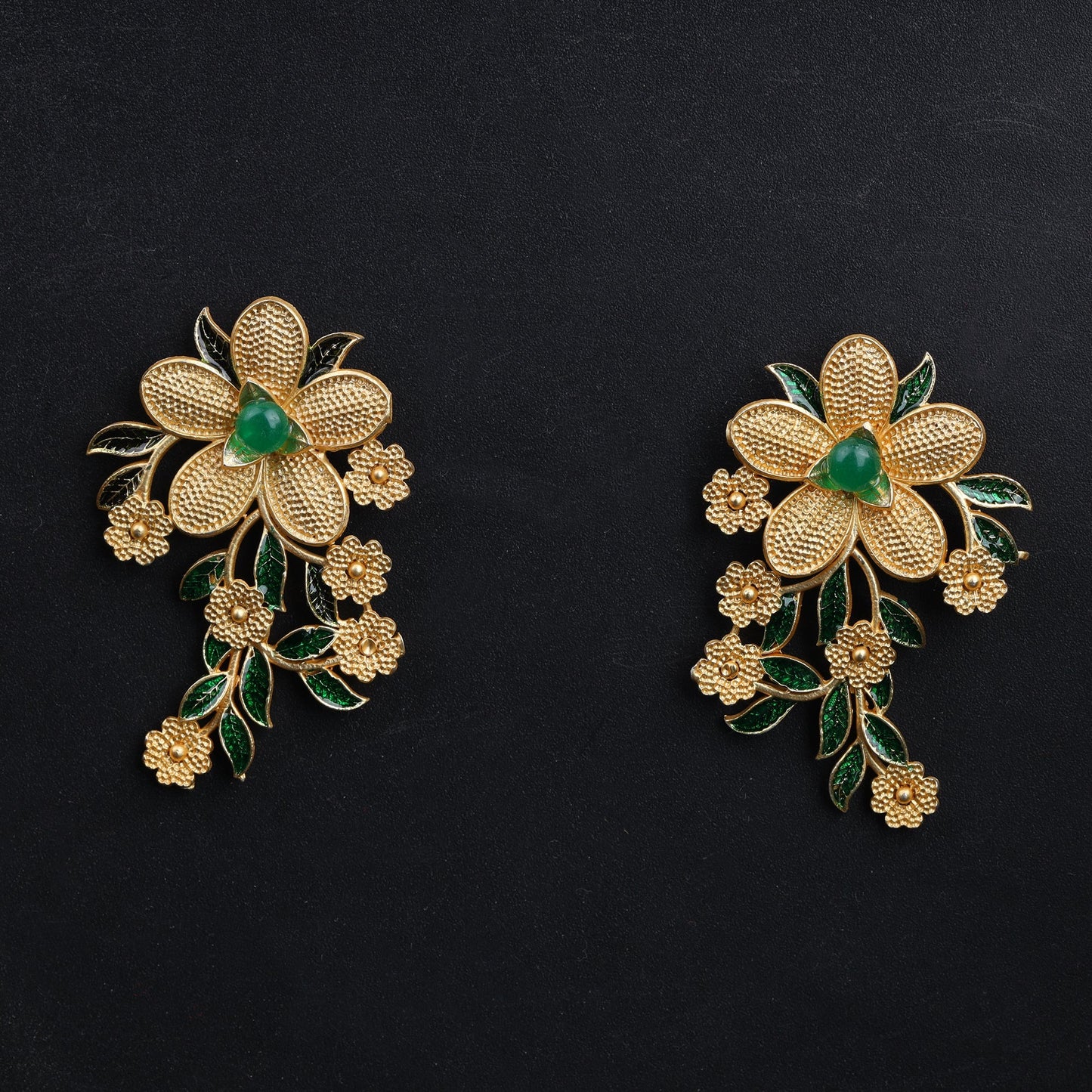 Intricate flower shaped Meenakari Brass Golden Earrings