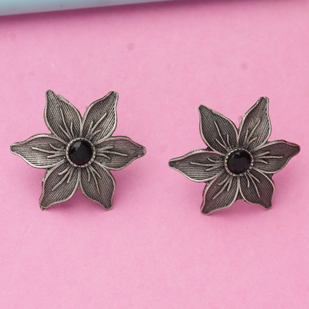 Black Stone Studded Brass Studs