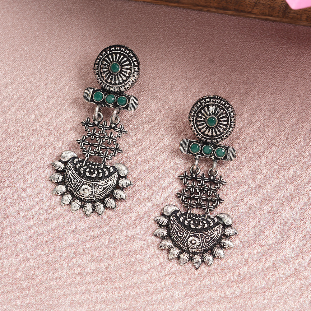 Green Stone Studded Rajwada Style Statement Danglers