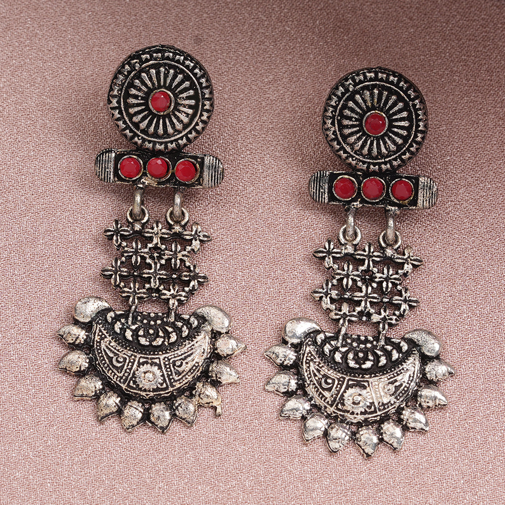 Dark Red Stone Studded Rajwada Style Statement Danglers