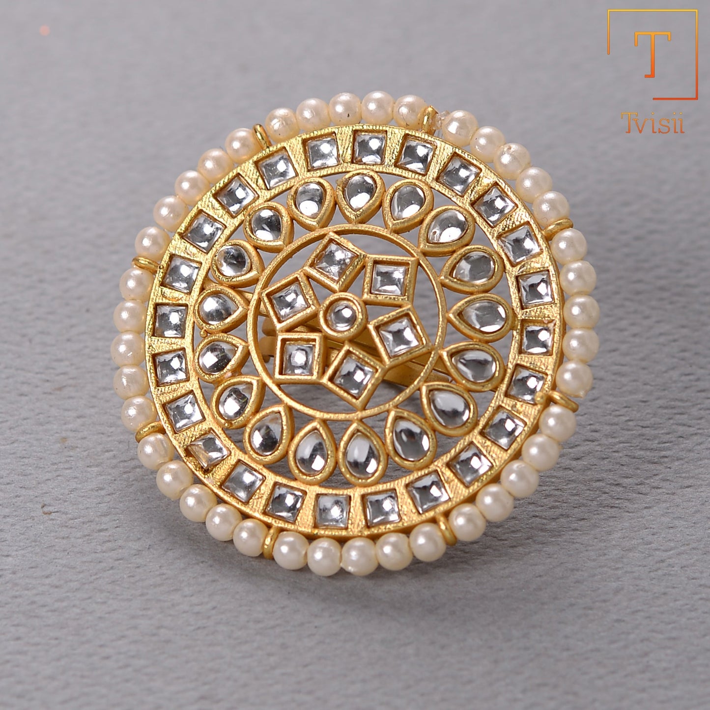 Kundan and Pearl studded adjustable Ring