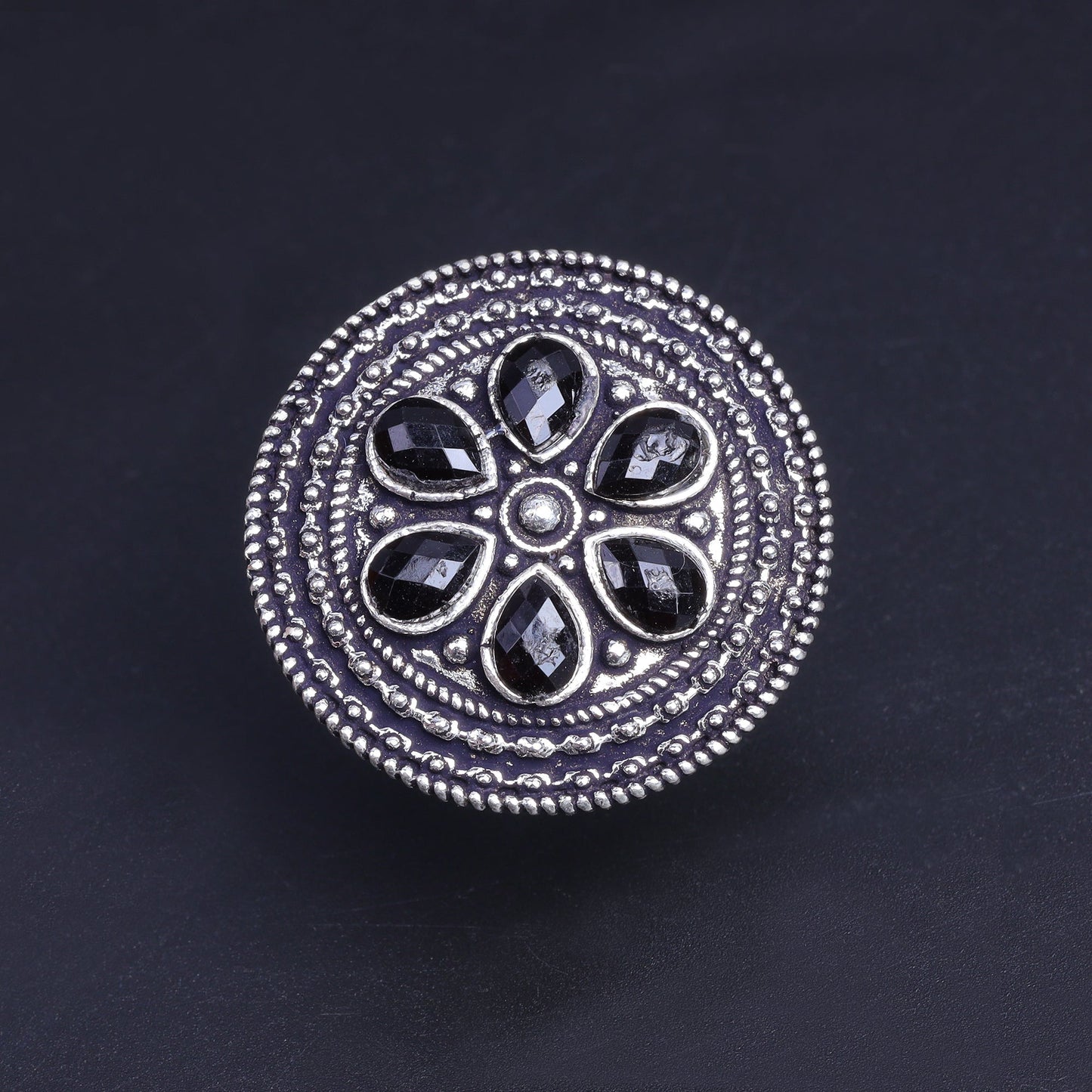 Black Stone studded Brass Adjustable Ring