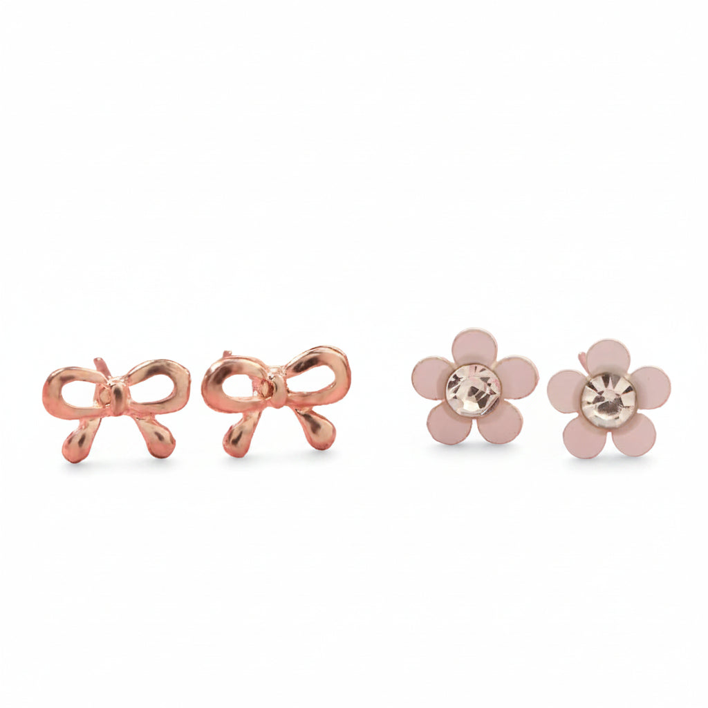 Bow & Blossom- Combo stud earrings