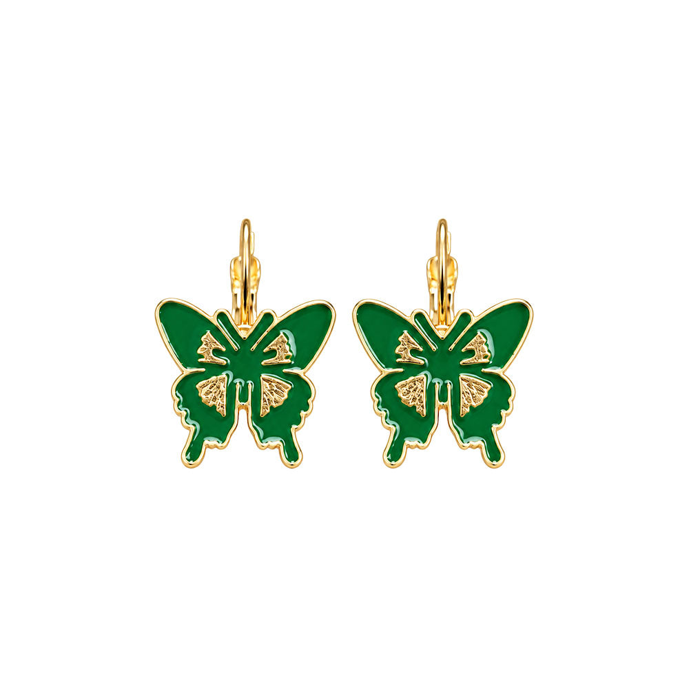 Green Butterfly Enamel Earrings