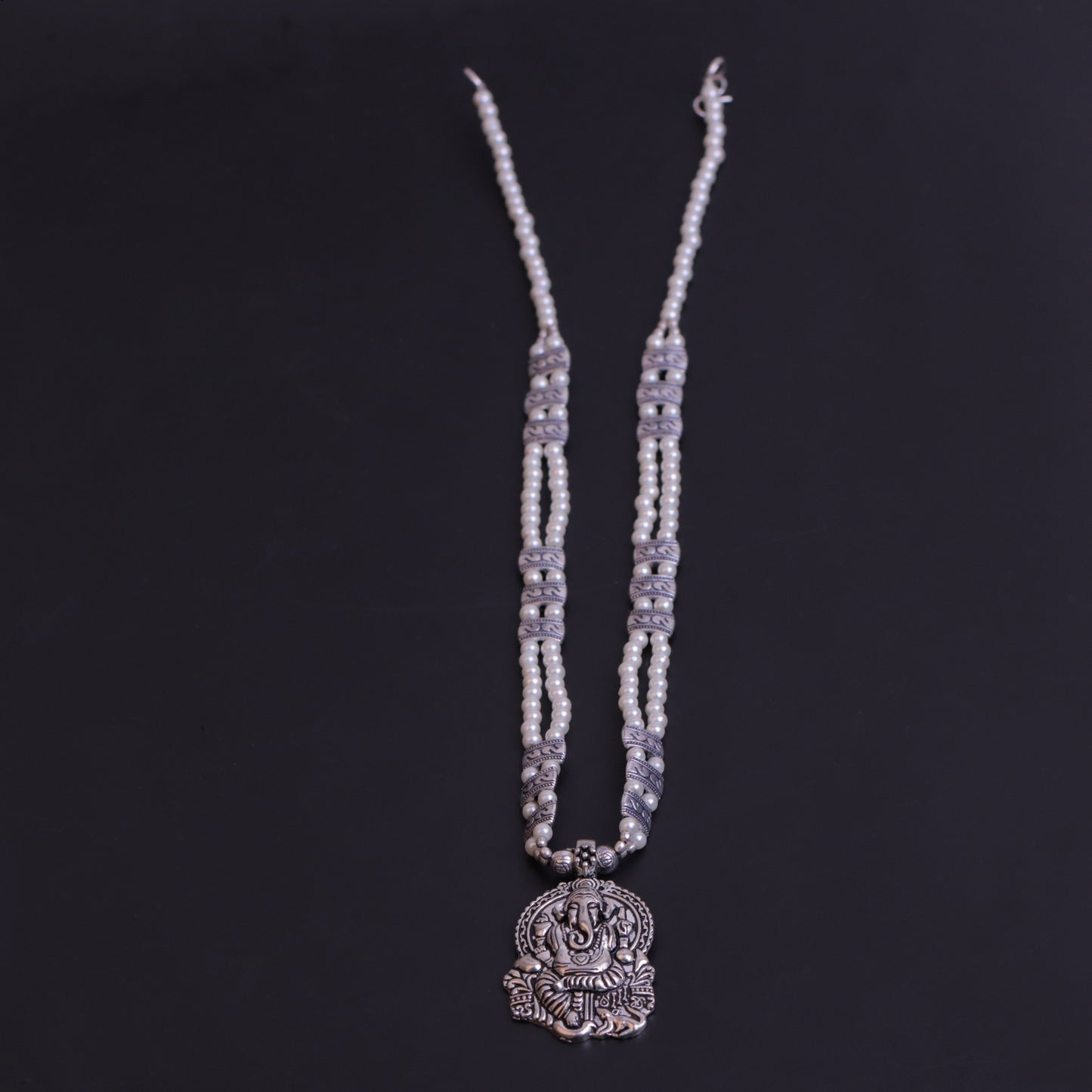 White Beaded Oxidised Neckpiece