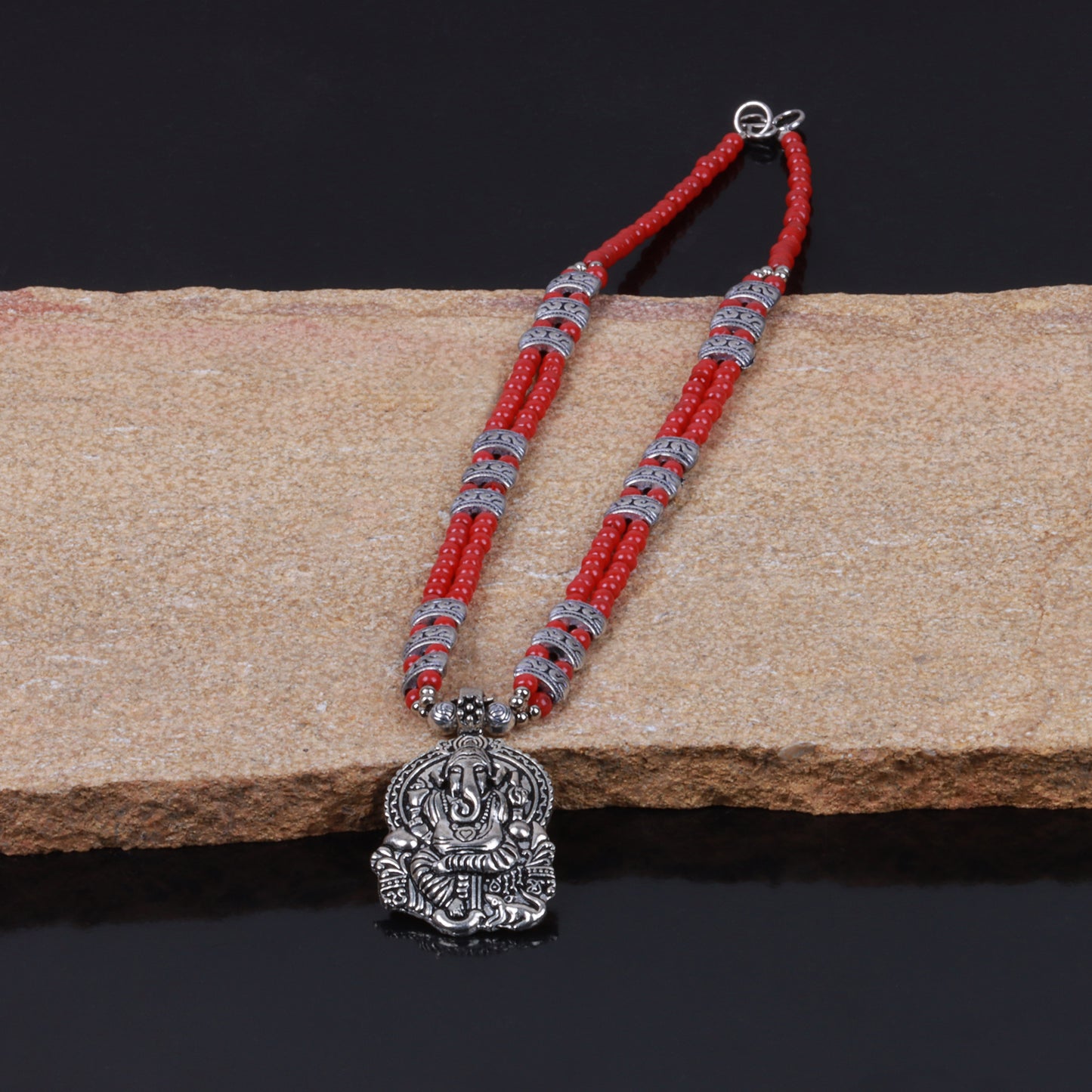Red Beaded Oxidised Neckpiece