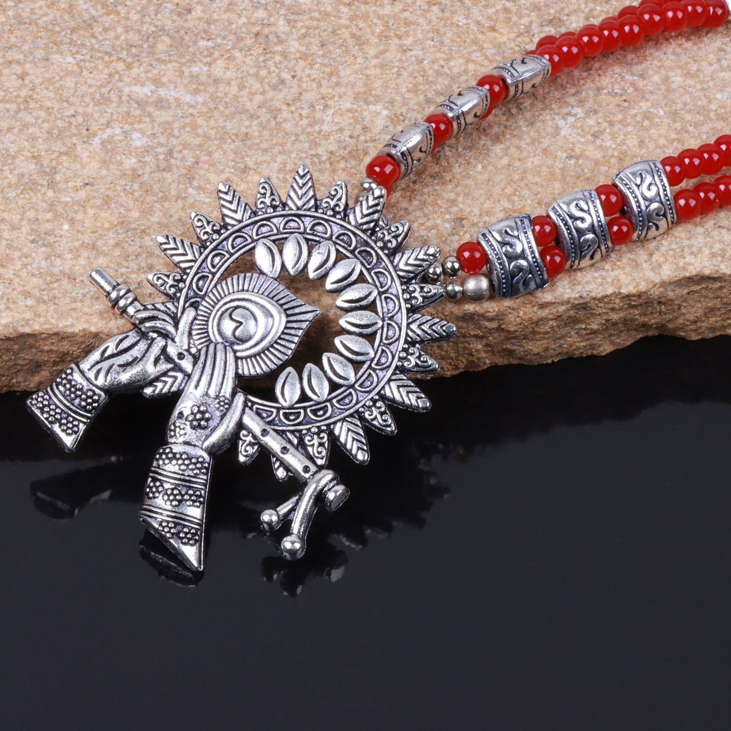 Red Beaded Oxidised Neckpiece