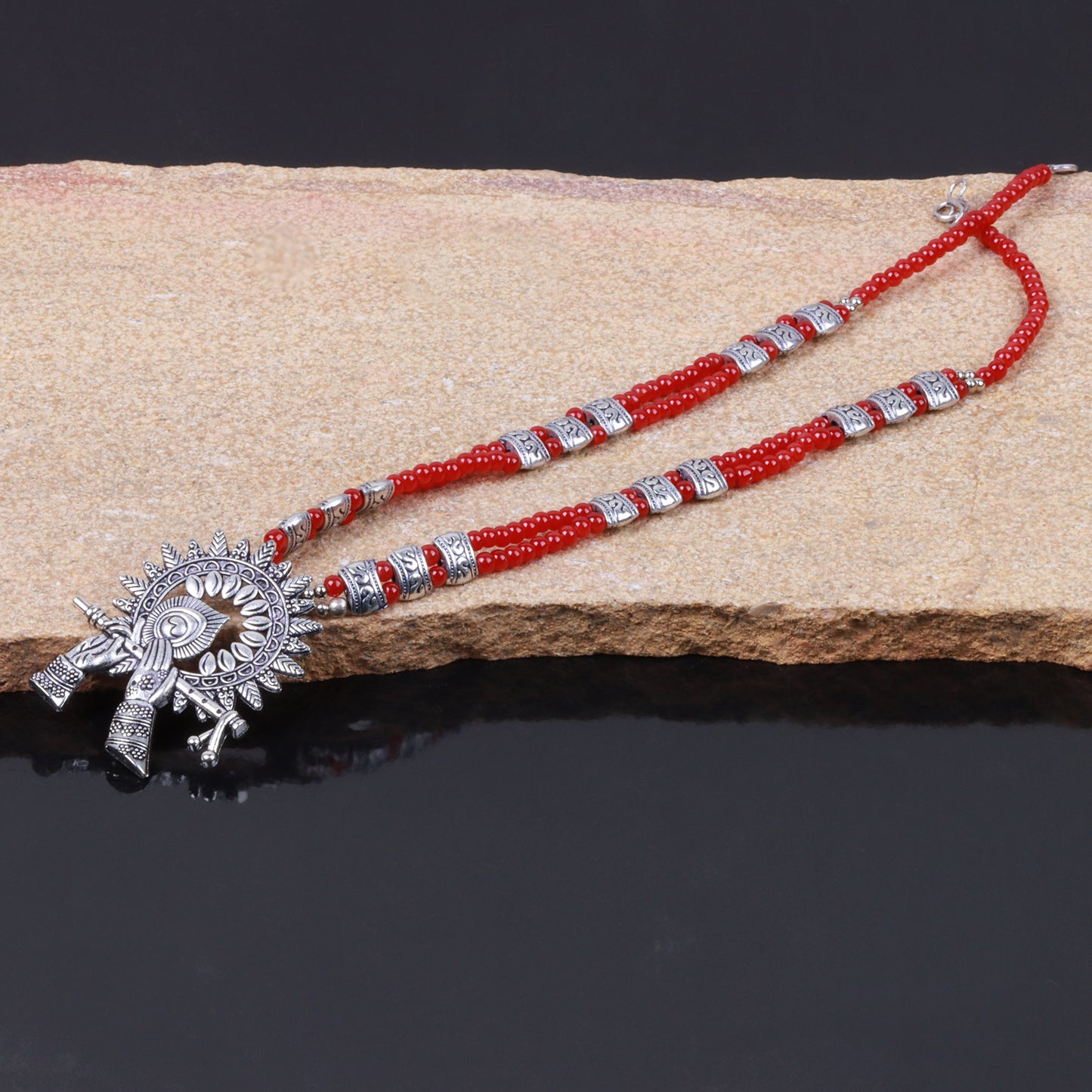 Red Beaded Oxidised Neckpiece