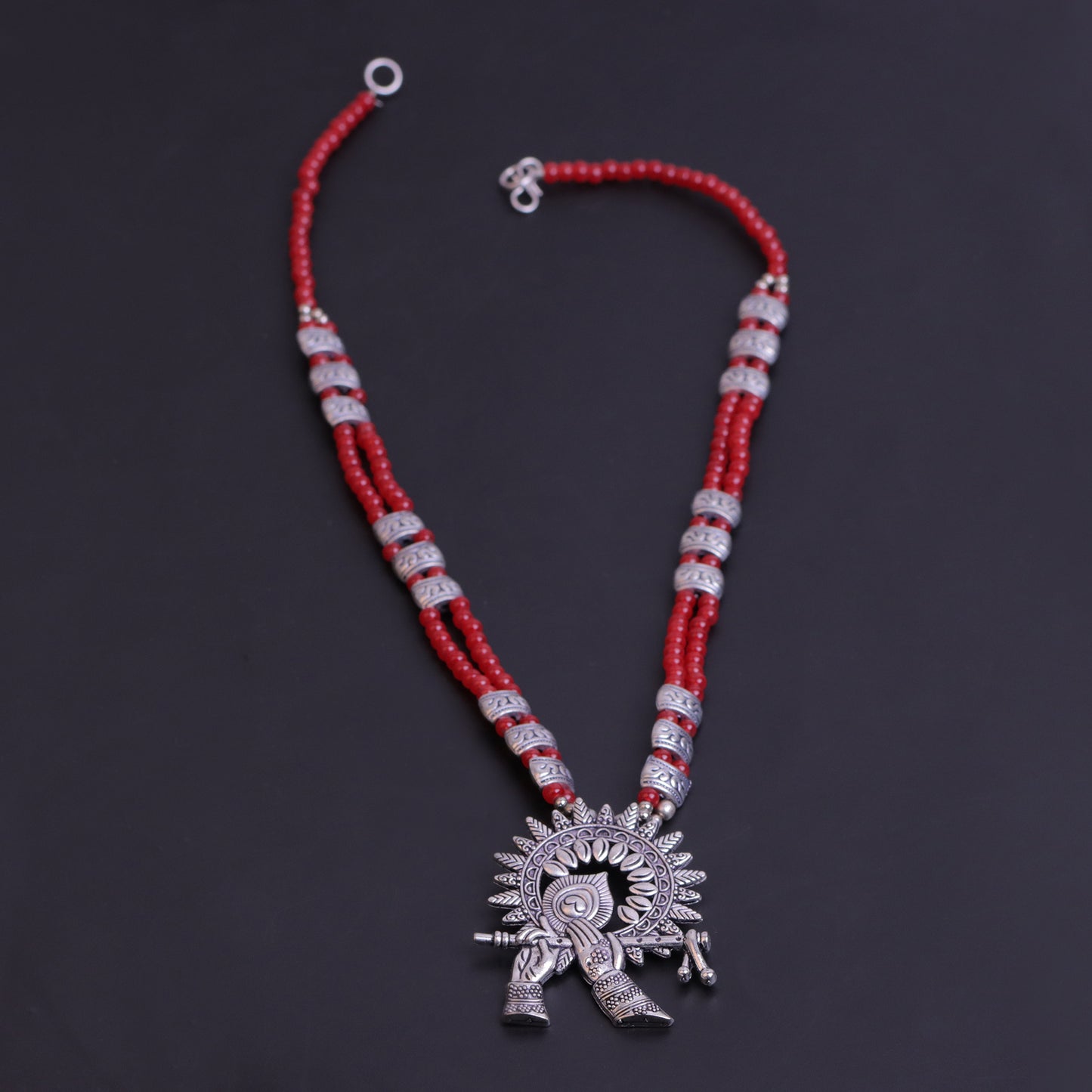 Red Beaded Oxidised Neckpiece