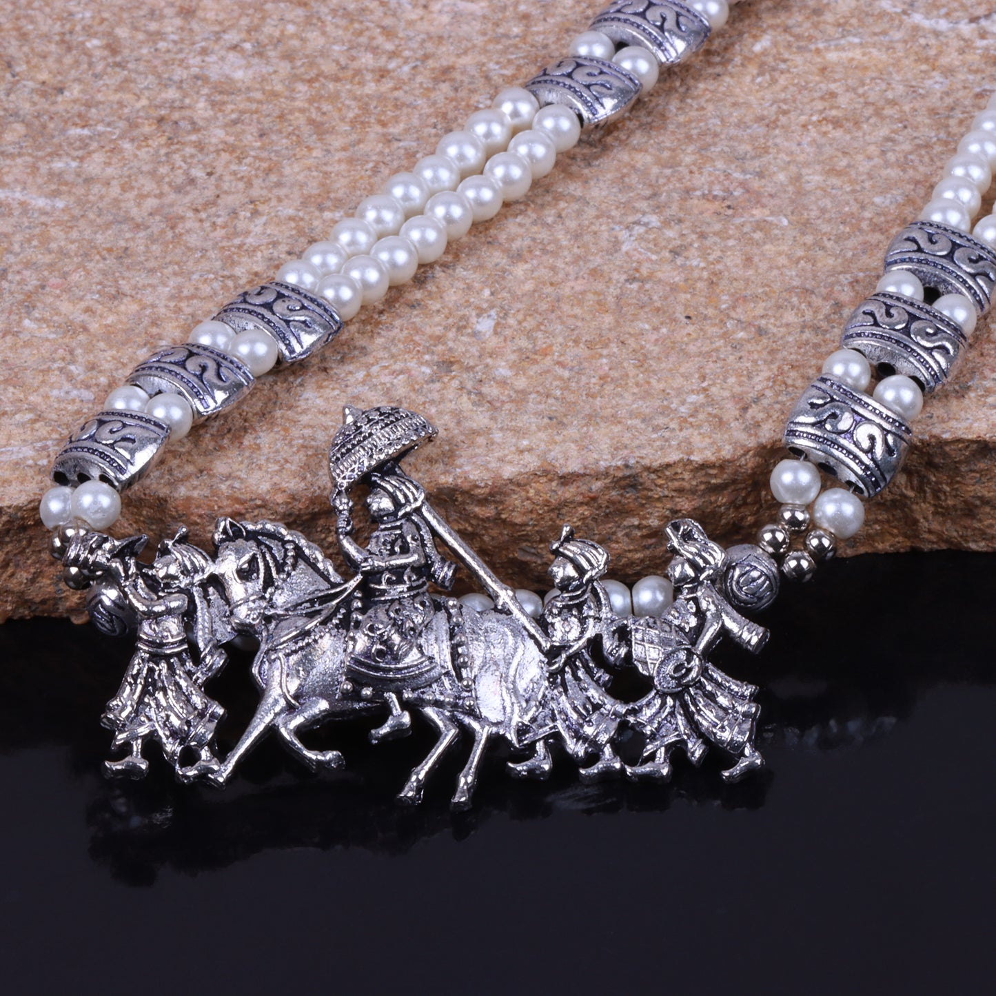 Regal ride statement pendant beaded neckpiece (White)