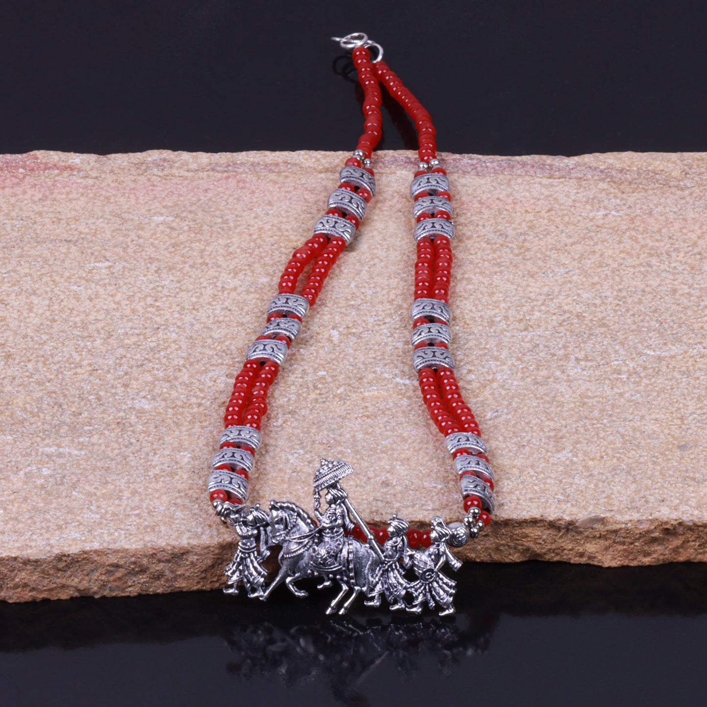 Red Beaded Oxidised Neckpiece