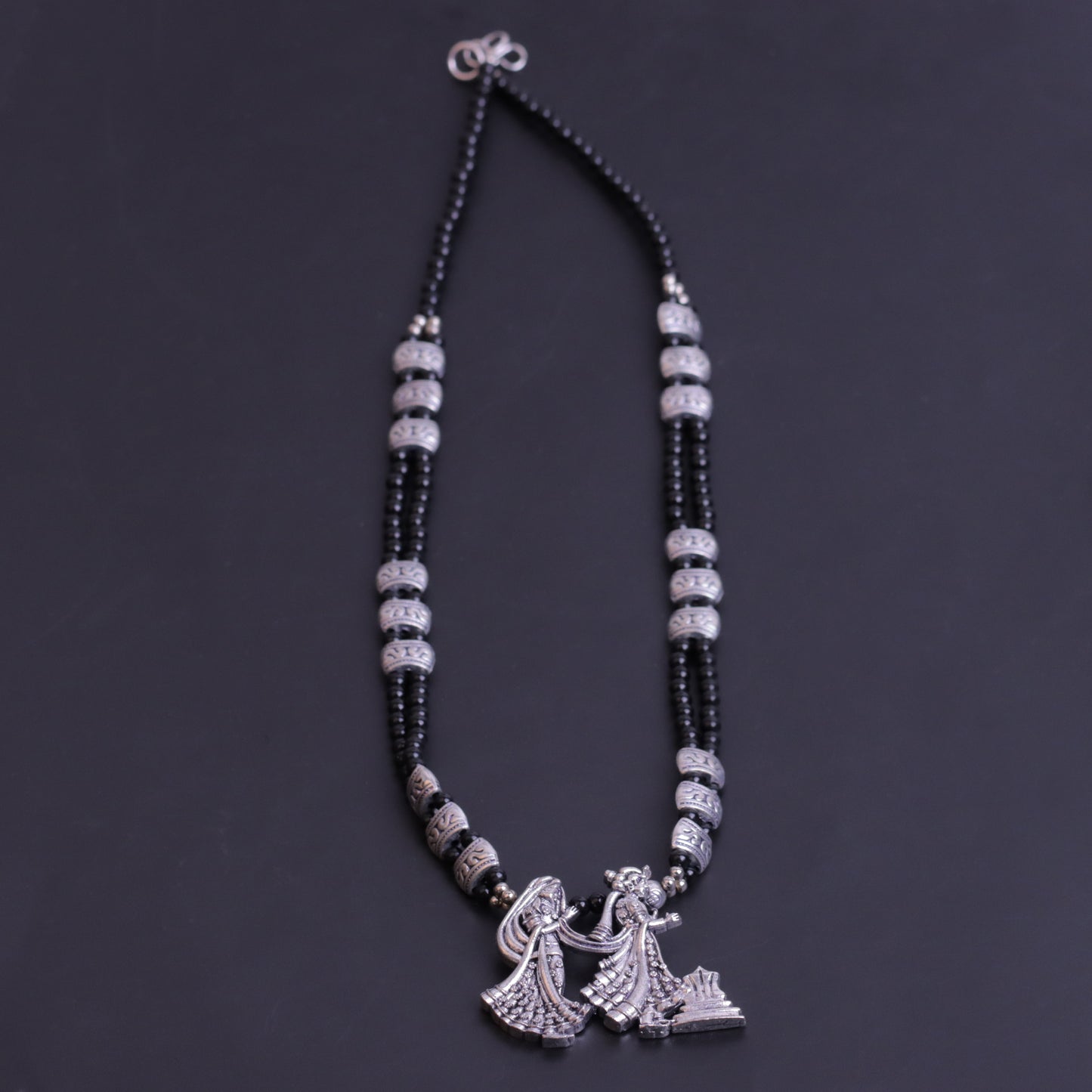 Desi duo statement pendant beaded neckpiece (Black)