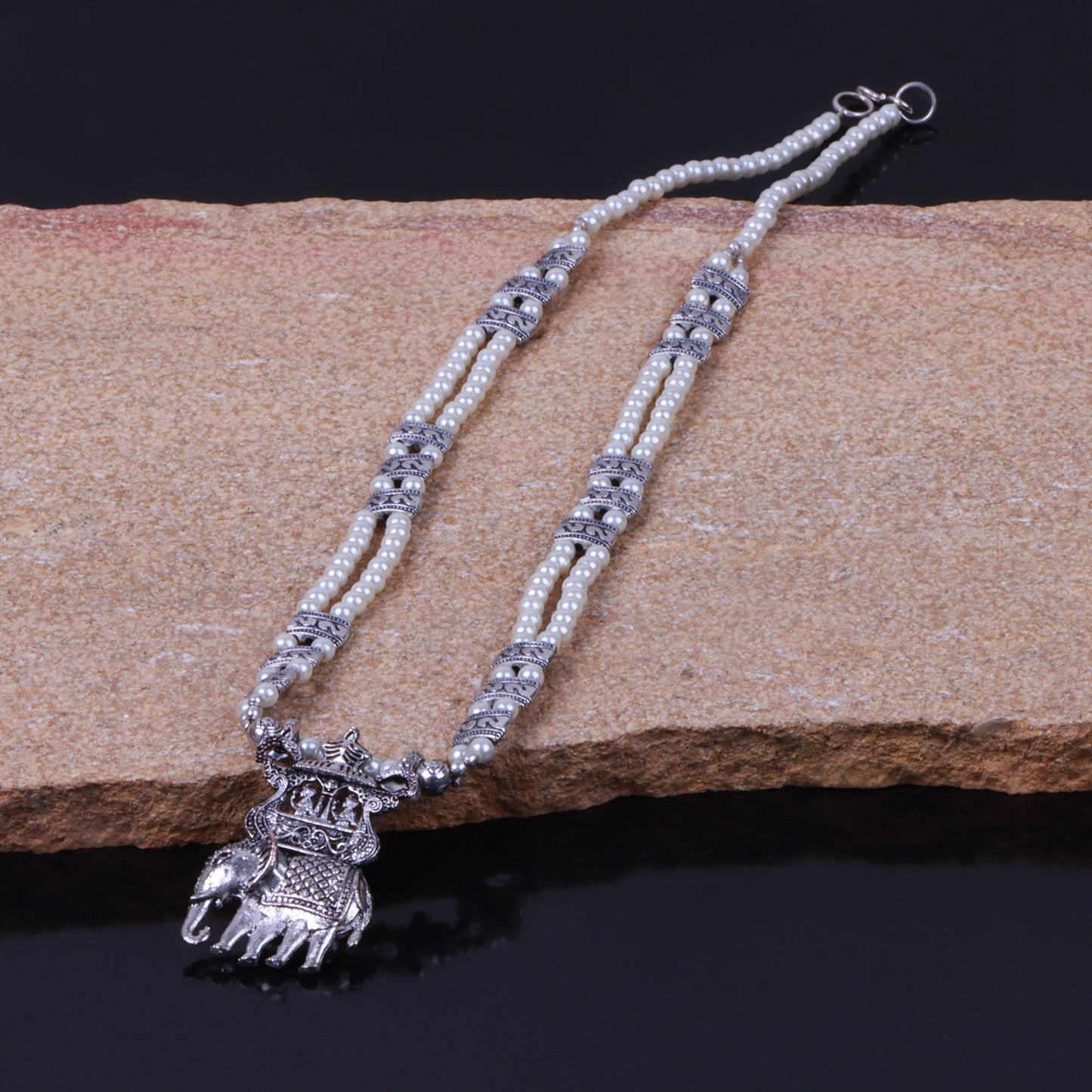 Tusker Tale statement pendant beaded neckpiece (White)