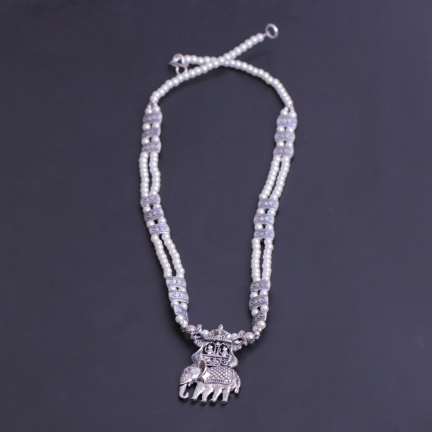 Tusker Tale statement pendant beaded neckpiece (White)