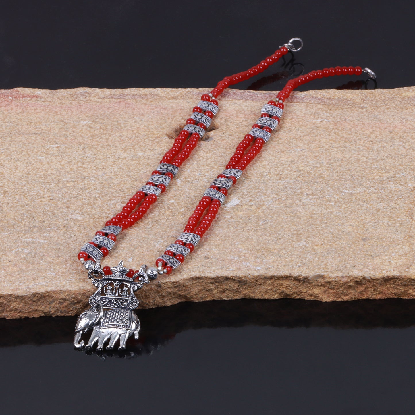 Red Beaded Oxidised Neckpiece