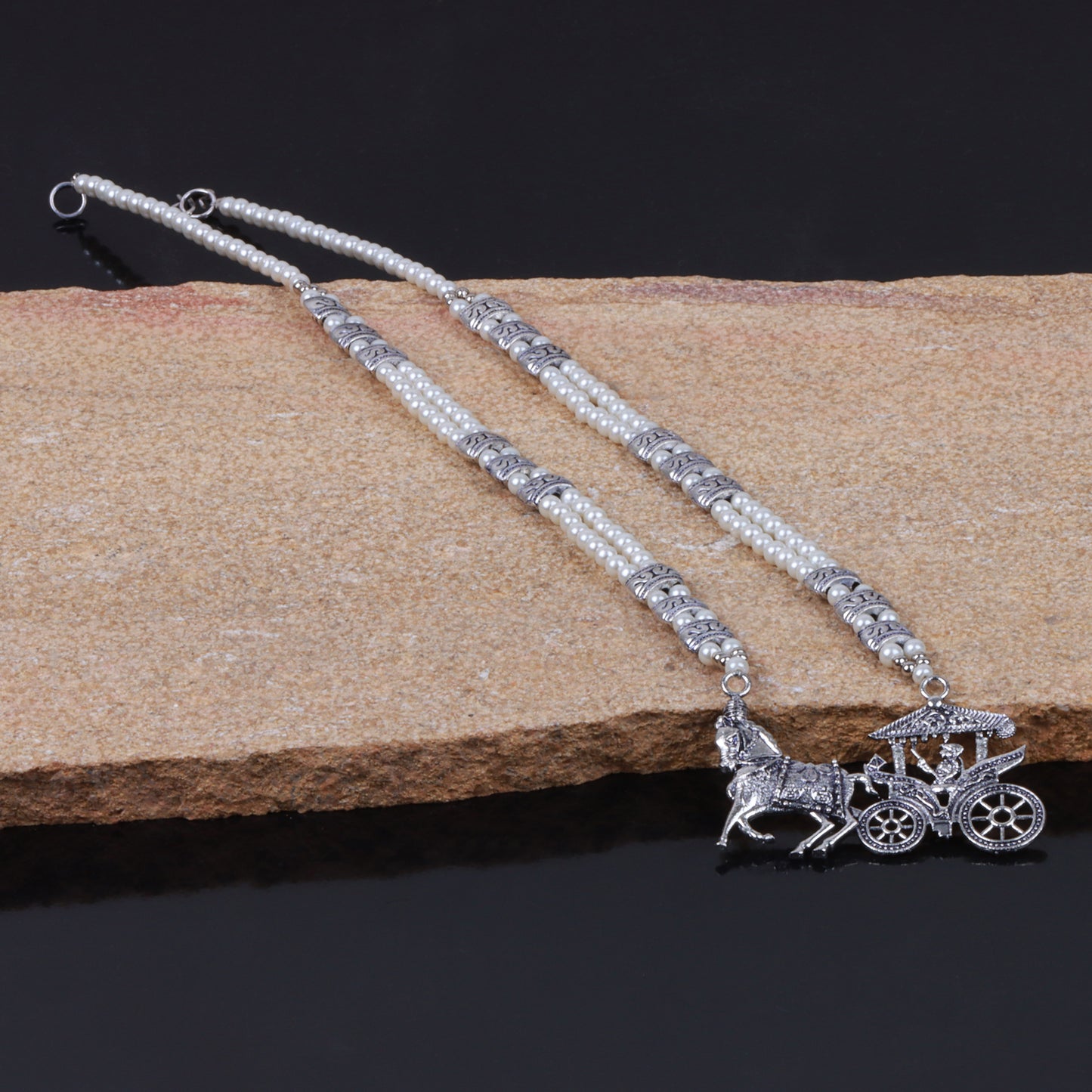 White Beaded Oxidised Neckpiece