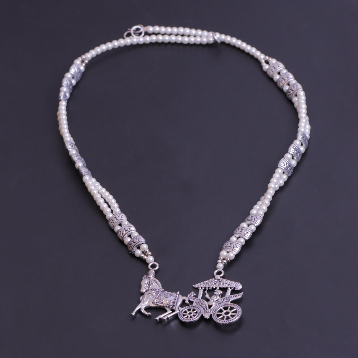White Beaded Oxidised Neckpiece