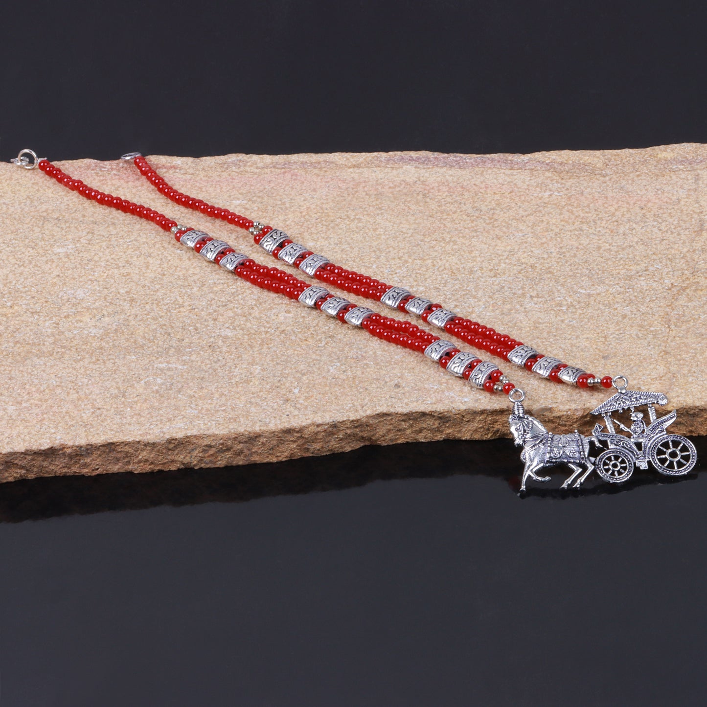 Red Beaded Oxidised Neckpiece