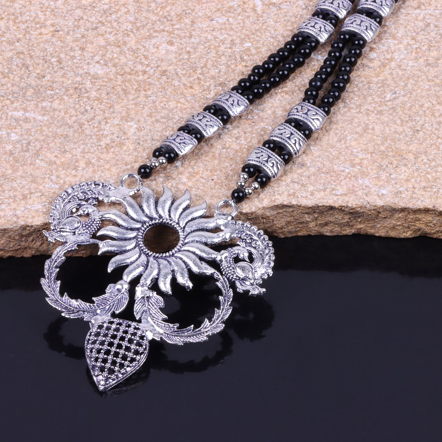Black Beaded Oxidised Neckpiece