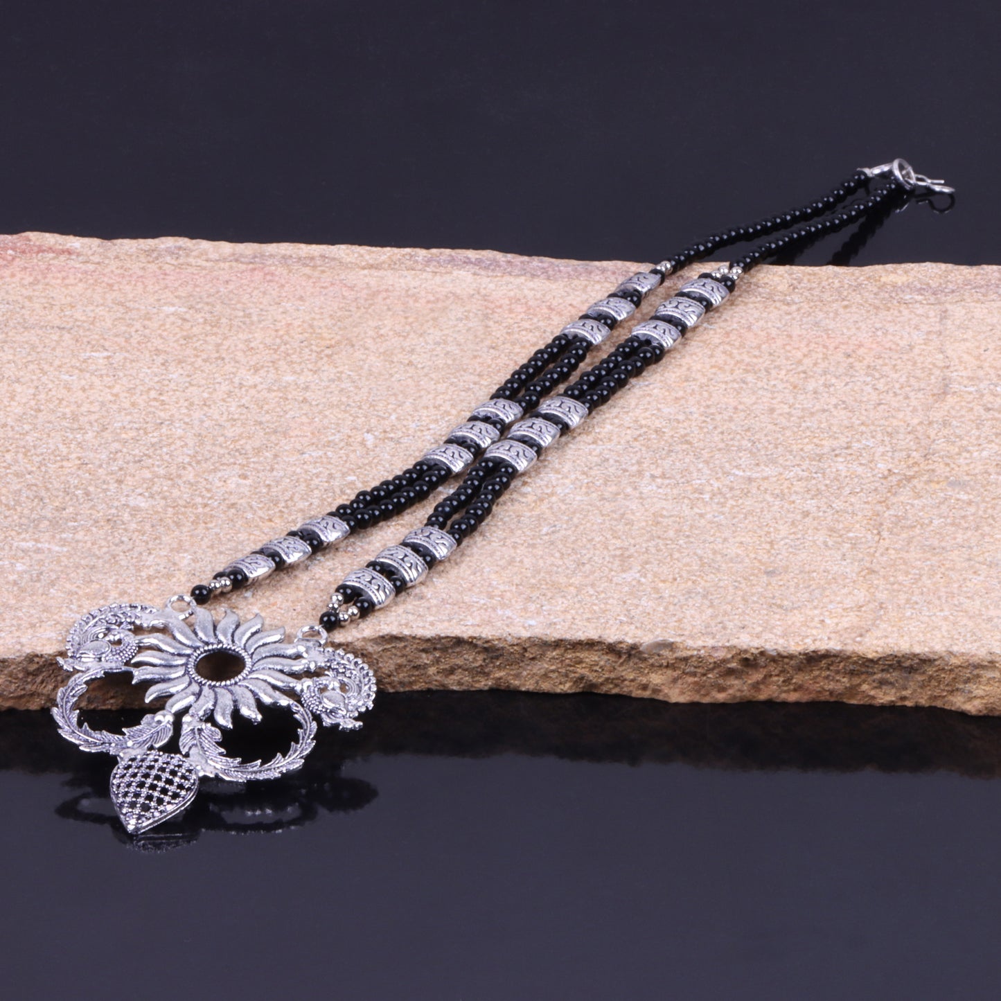 Black Beaded Oxidised Neckpiece