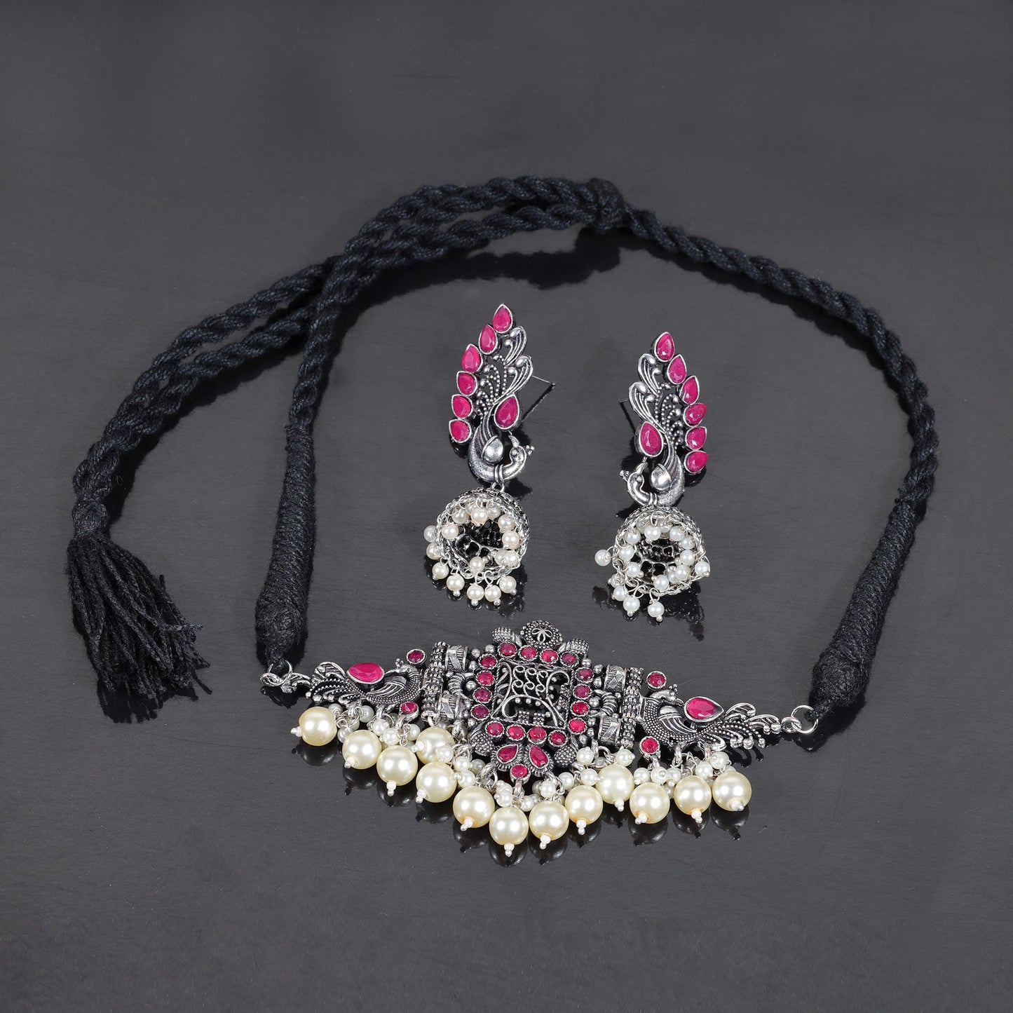 Rustic spark pearl rope neckpiece (Red)