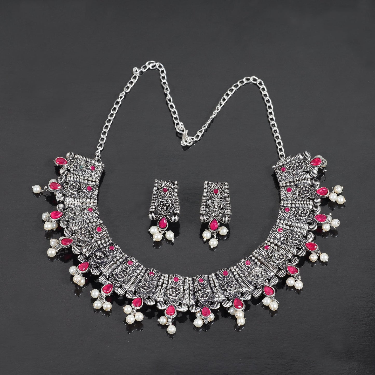 Dessert stone oxidised chain neckpiece (Red)
