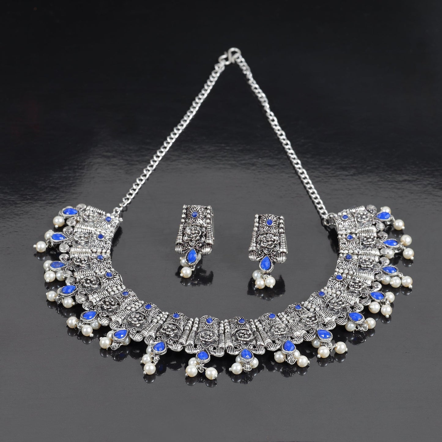 Dessert stone oxidised chain neckpiece (Blue)
