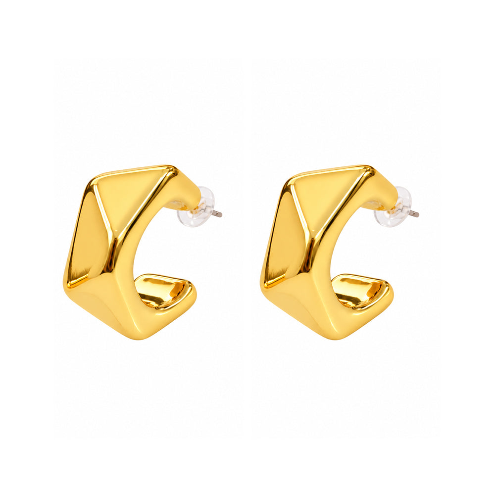 Gold-Tone Geometric Chunky Anti tarnish Hoop Earrings
