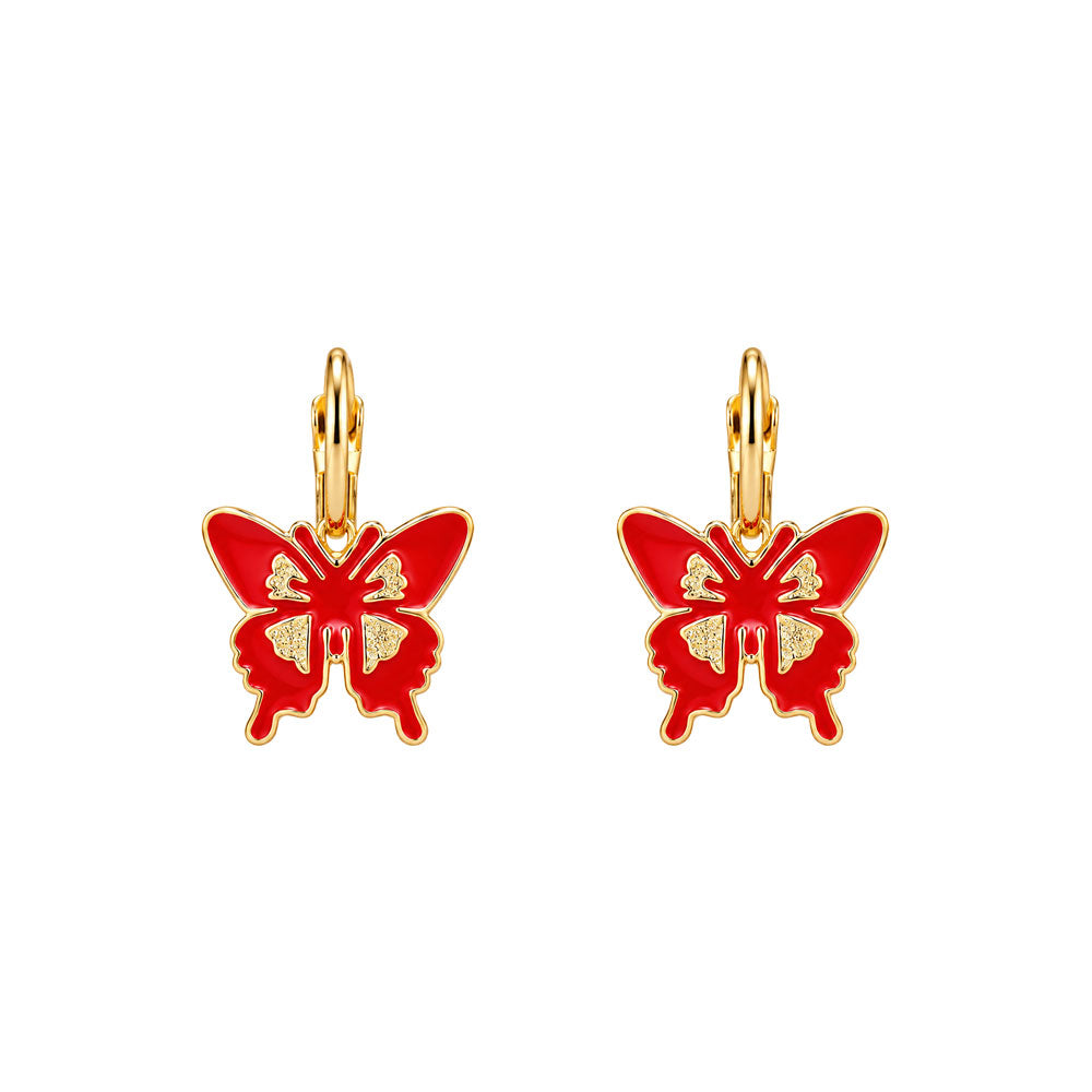Red Butterfly Enamel Earrings