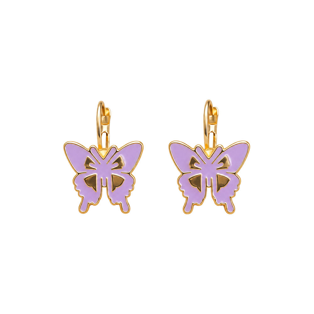 Lavender Butterfly Enamel Earrings