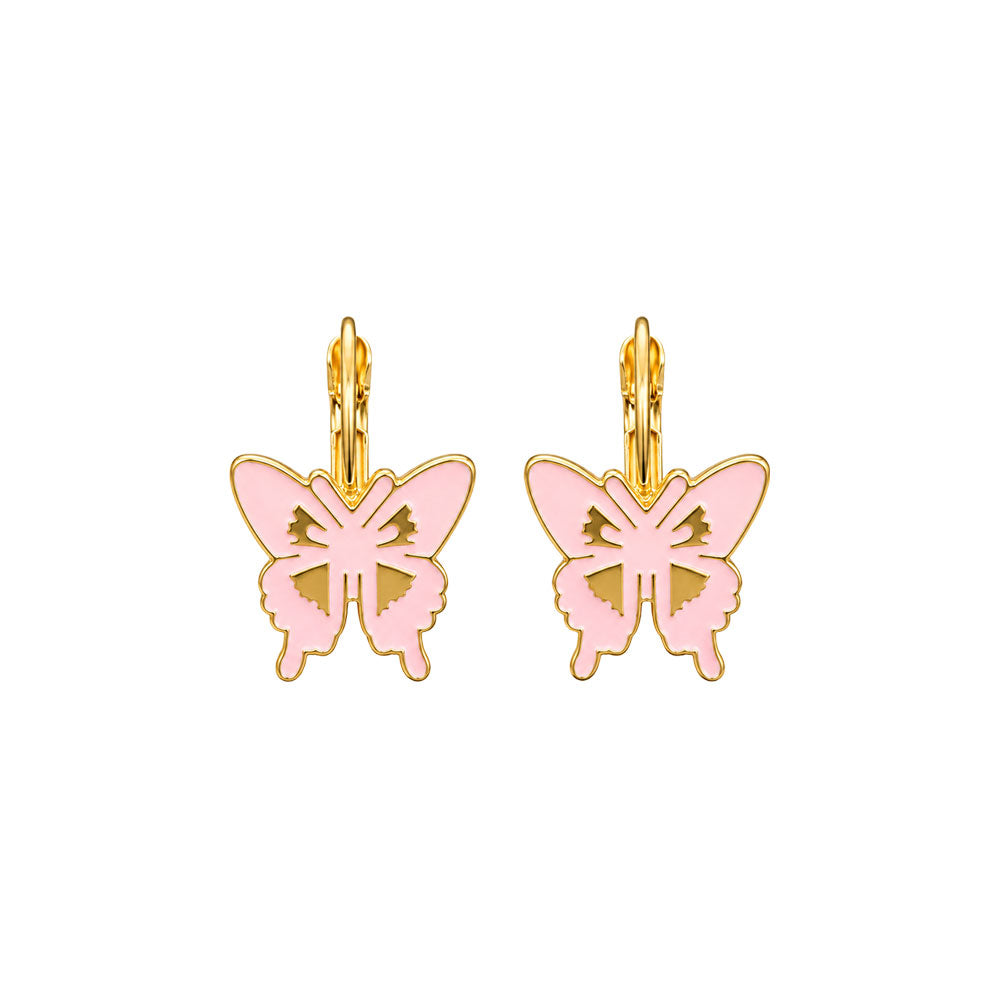 Pink Butterfly Enamel Earrings