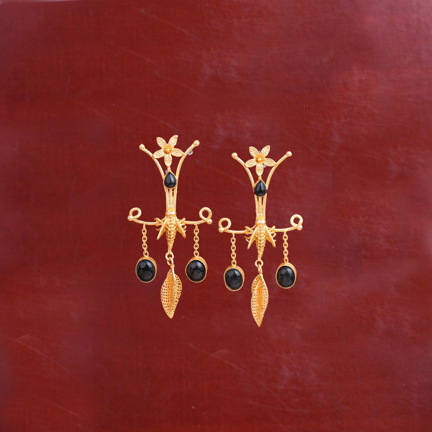 Black Matty Long Hanging Earrings