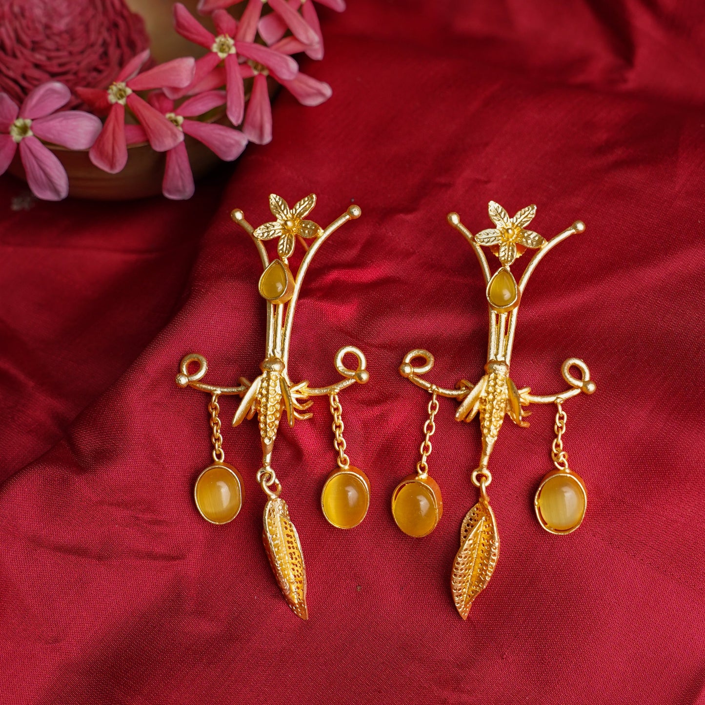 Yellow Matty Long Hanging Earrings