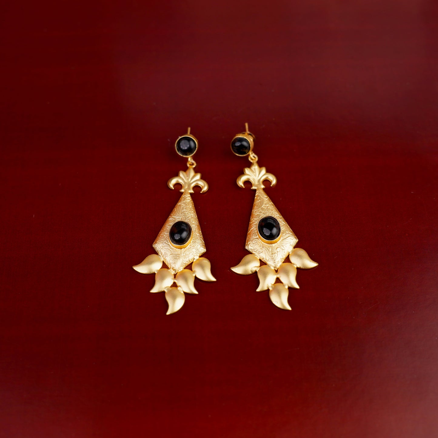 Black stone studded Matt finished Brass Danglers