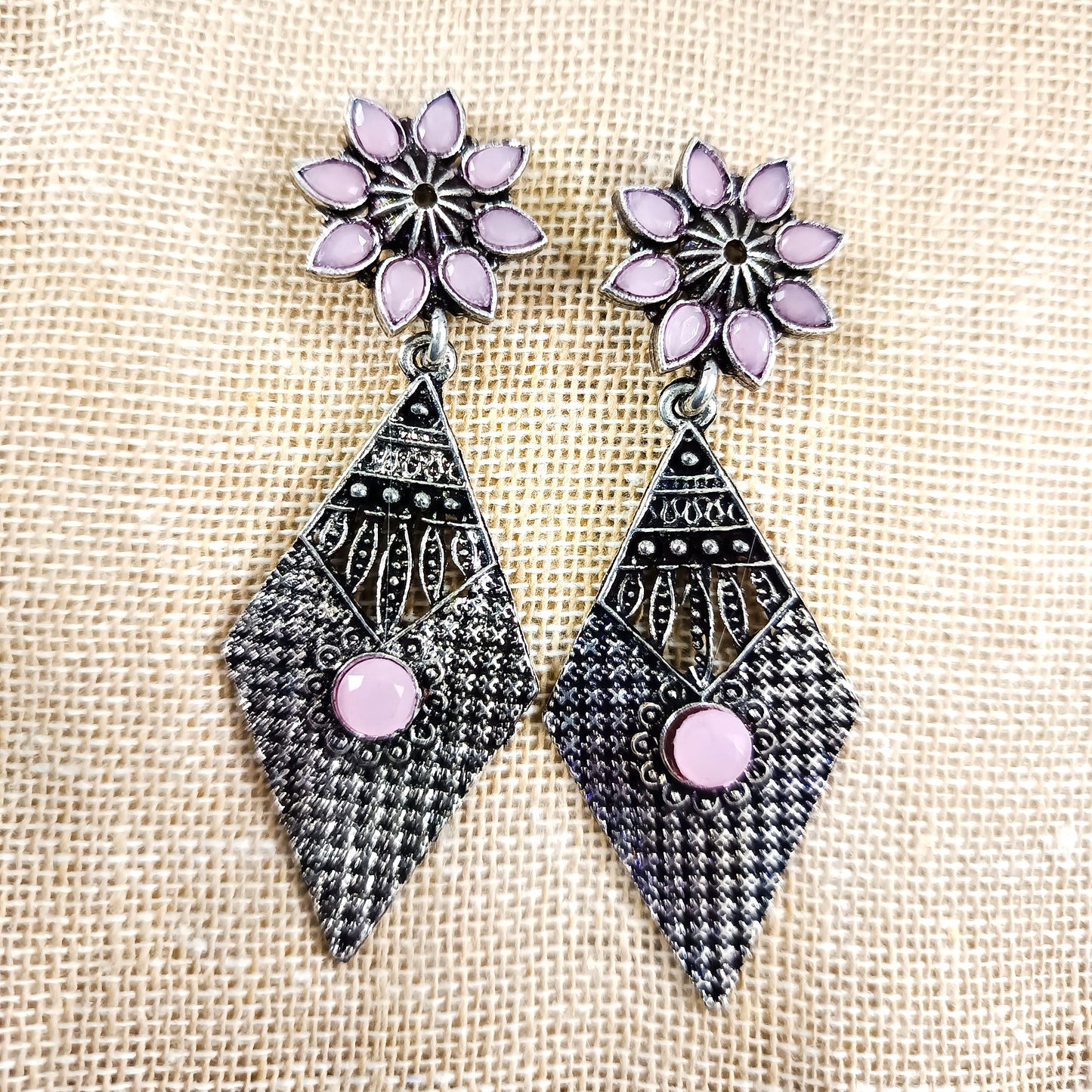 Kite delight stone studded dangler earrings (Baby Pink)