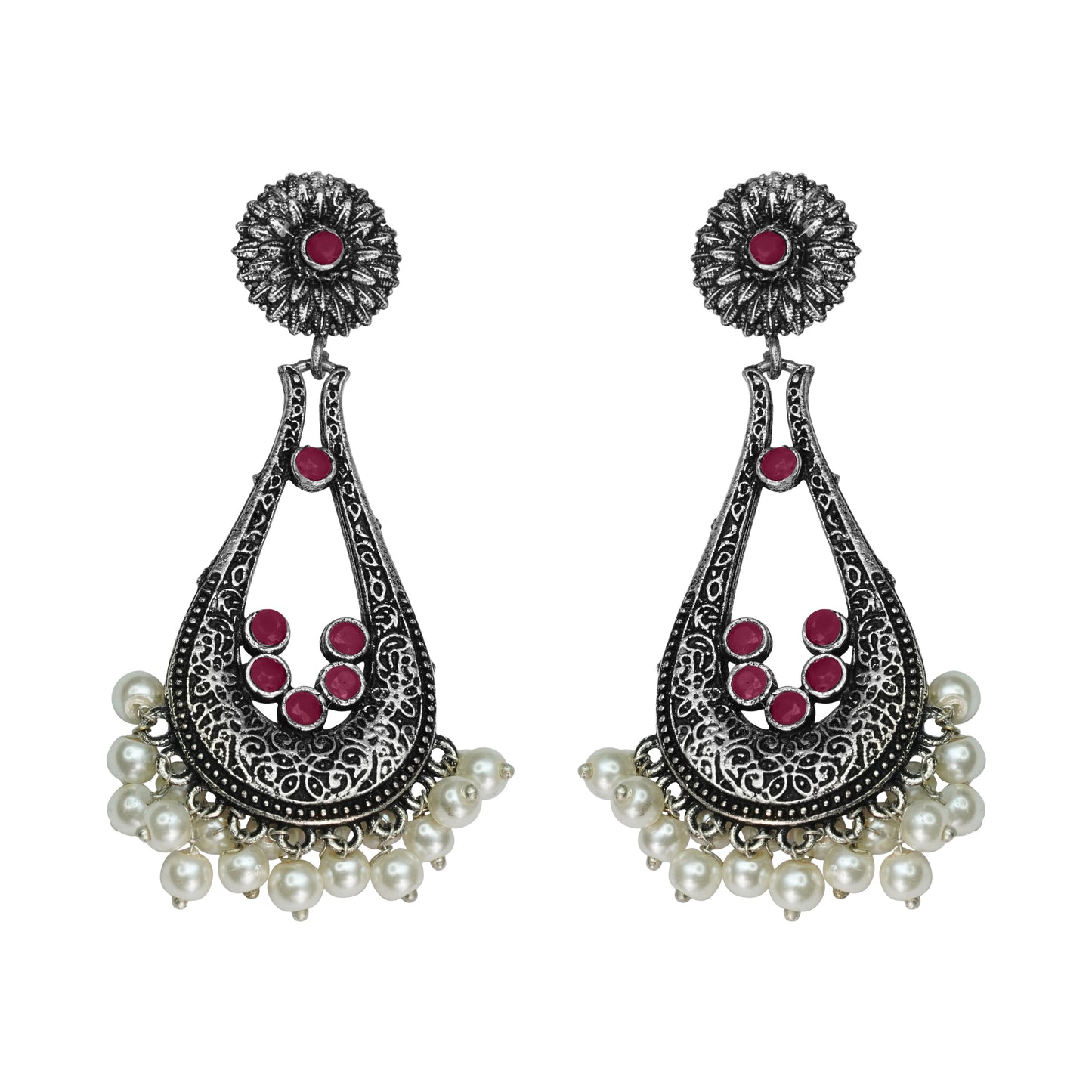 Shine Drop pearl dangler earring (Dark Red)
