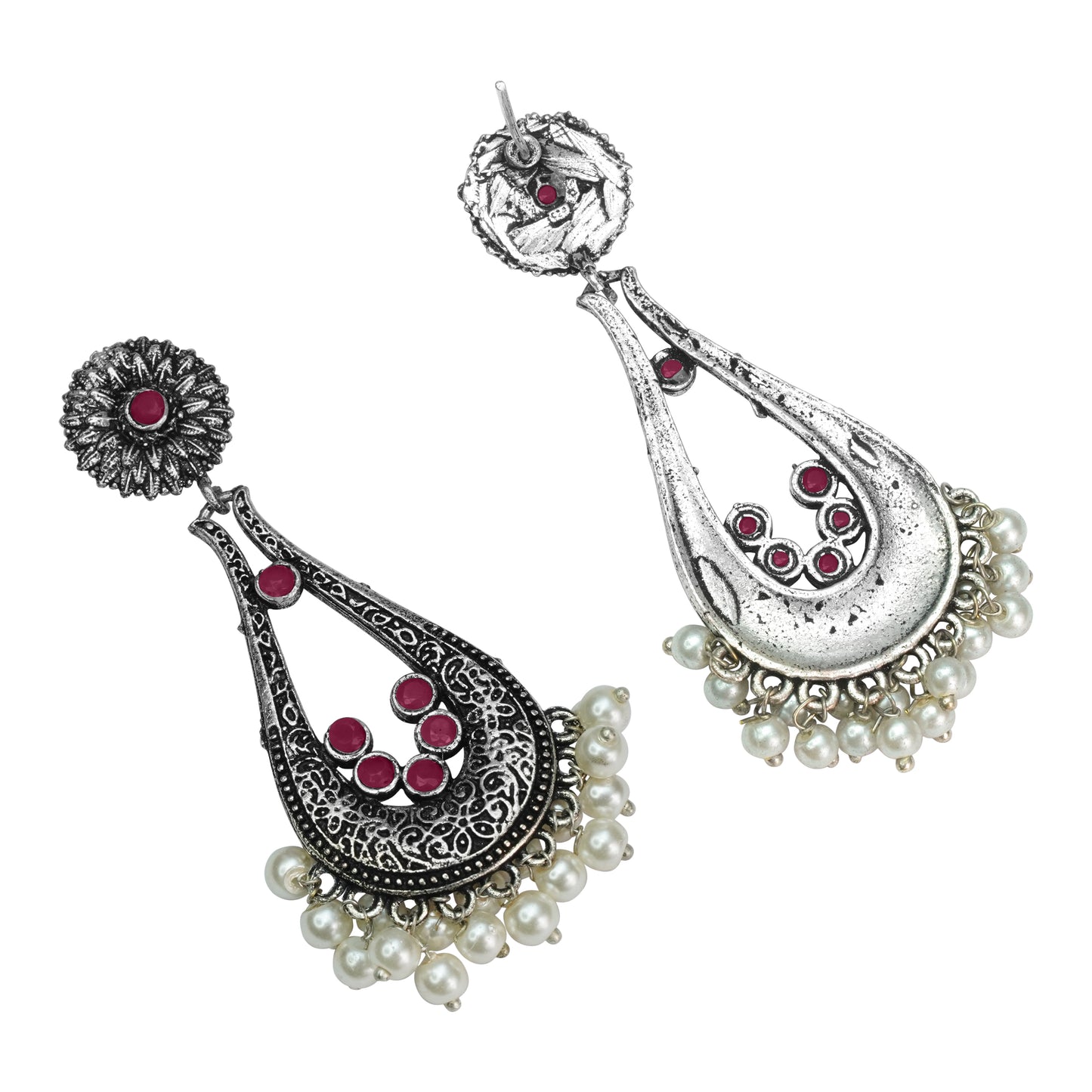 Shine Drop pearl dangler earring (Dark Red)