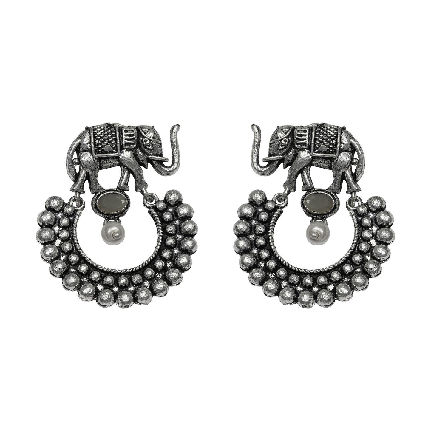 Grey Stone Studded Elephant Earrings