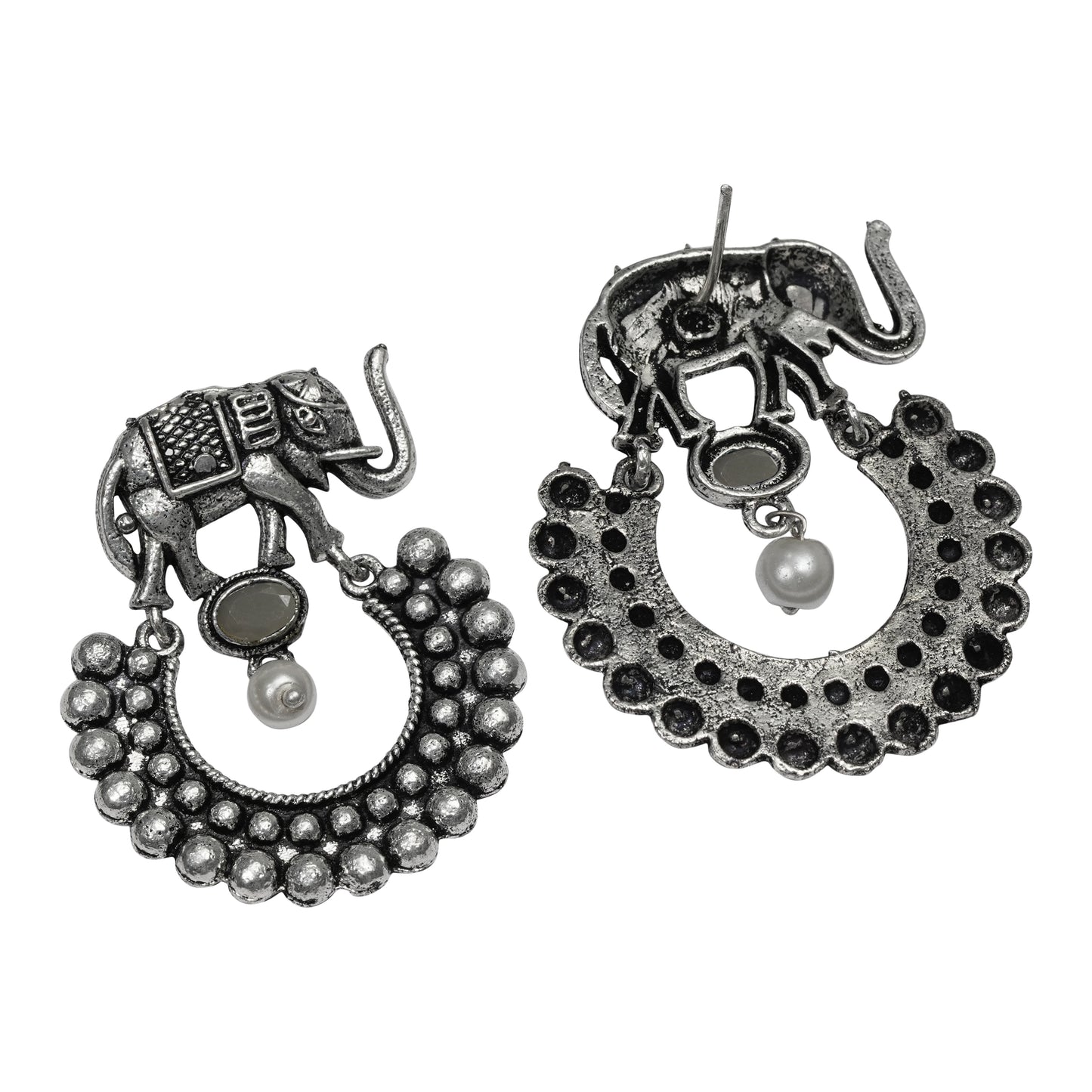 Grey Stone Studded Elephant Earrings