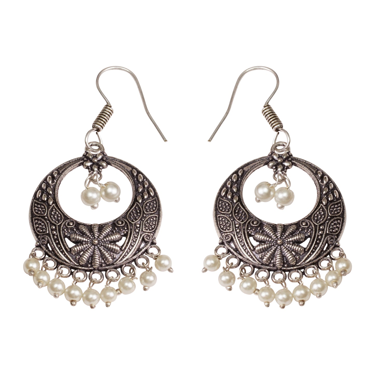 Beautiful Oxidised earrings with hanging Pearls