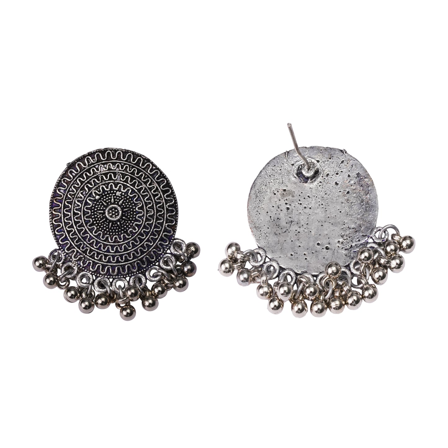 Echoing circle ghunghroo stud earrings (Silver)