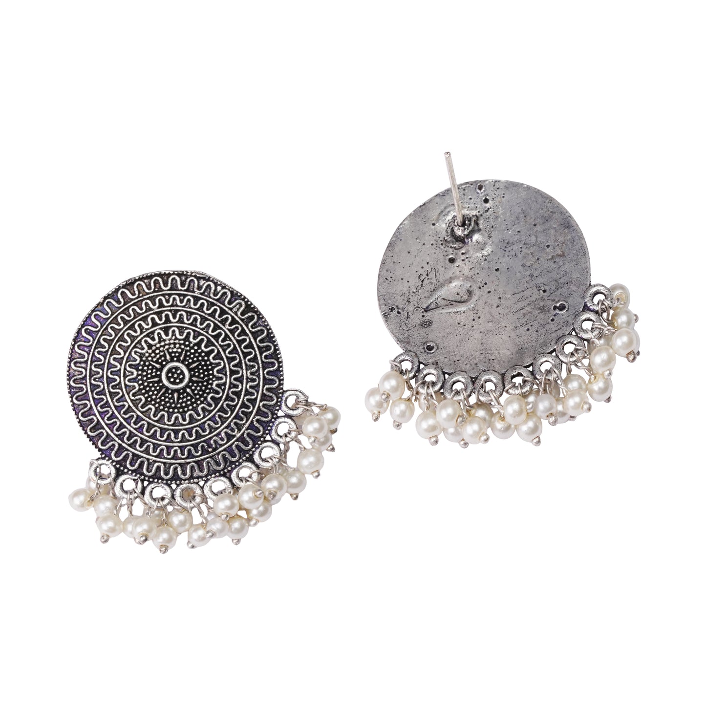 Echoing circle pearl stud earrings (Silver)