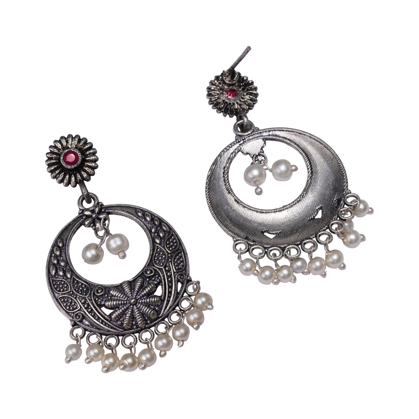 Graceful fall pearl dangler earrings (Red)