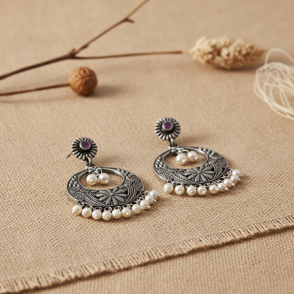 Graceful fall pearl dangler earrings (Baby Pink)