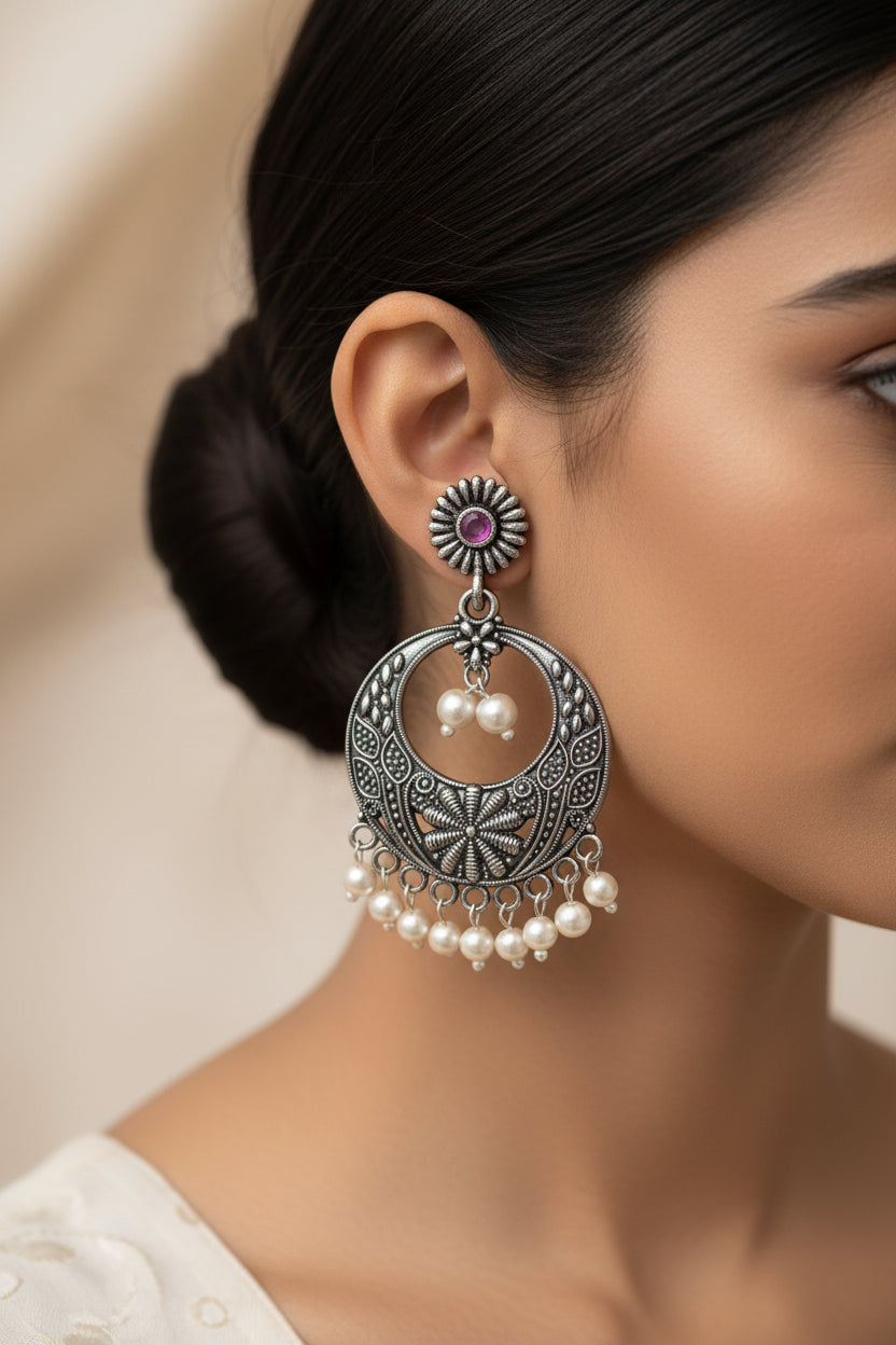 Graceful fall pearl dangler earrings (Baby Pink)