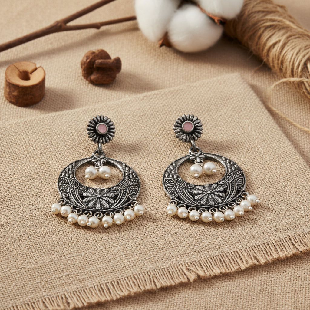 Graceful fall pearl dangler earrings (Light Orange)