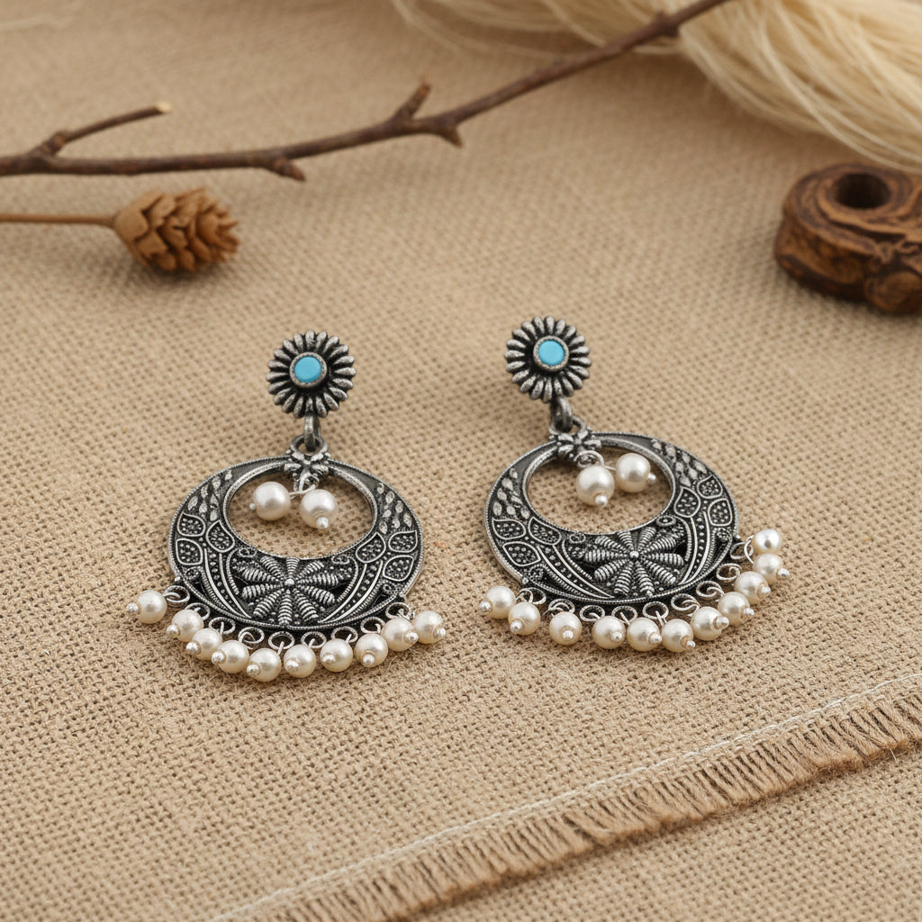 Graceful fall pearl dangler earrings (Sky Blue)
