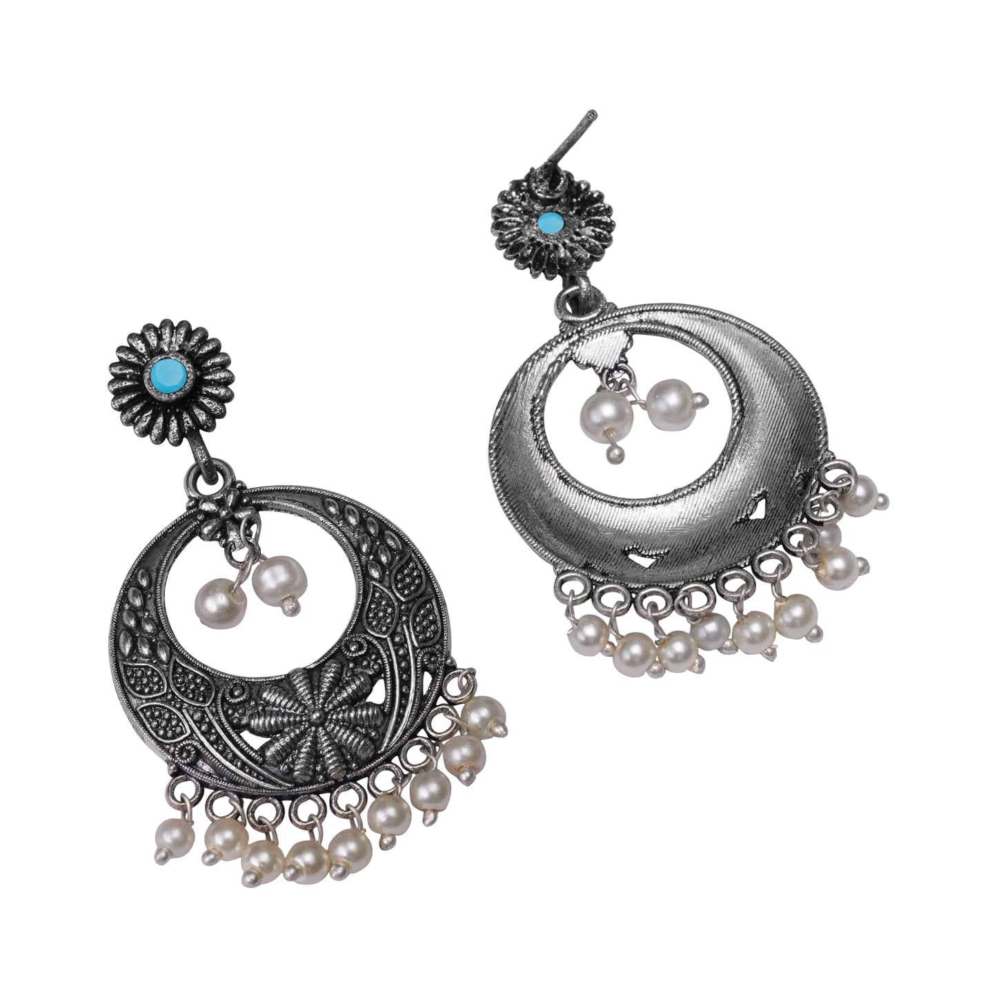 Graceful fall pearl dangler earrings (Sky Blue)